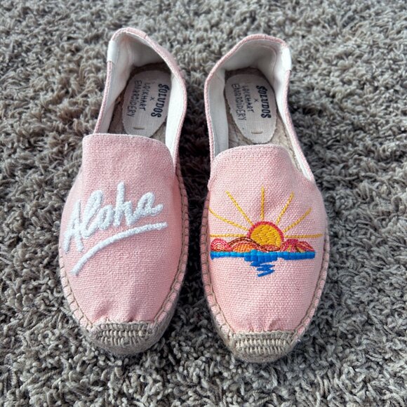 Anthropologie Soludos X Lockhart Embroidered "Aloha" Espadrilles Women's Sz 6.5 - Picture 2 of 11